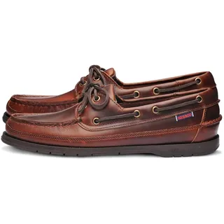 Sebago Schooner wasserdichte Bootsschuhe – Leder-Mokassins für Herren mit 360-Grad-Rohleder-Schnürung und abriebfesten rutschfesten Sohlen, Braun-Gummi, 7.5 Wide - 40.5 EU Weit
