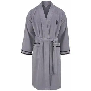 Bruno Banani Herrenbademantel Roy, ideal für Sauna & Spa, Standardlänge & Überlänge, Langform, Walkfrottee, Kimono-Kragen, Gürtel, farblich abgesetzten Streifen, Bademantel, S-3XL, auch in extra lang grau XXXL