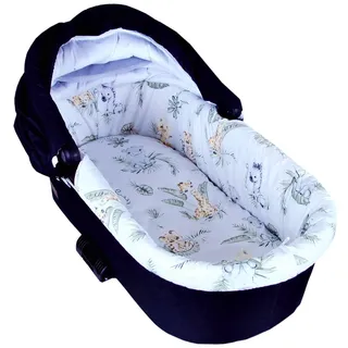 BabyLux Kinderwagen-Bezug BABYLUX Nestchen für Kinderwagen BABYWANNE + Matratze 2 Tlg Set, W16 - Ecru + Africa Tiere beige