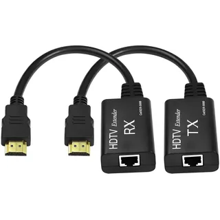 XMSJSIY HDMI-Extender, HDMI Stecker auf RJ45 Netzwerk LAN Extender, 60 m Konverter Over Ethernet Repeater über Cat 5e/6, 1080p bis zu 60 m Verlängerung für HDTV, HDPC, PS4, STB, 4K, 2K