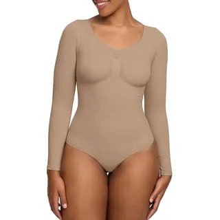 cfab by creamy fabrics Miederbody Bodysuit Sculpting Shapewear Longsleeve mit Slip-Beige-5XL (1-tlg) Figurformend beige|braun 5XL