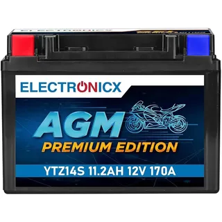 Electronicx YTZ14S AGM Motorradbatterie 12V 11,2Ah 170A – wartungsfreie, versiegelte Starterbatterie für Motorrad, Roller & Powersport – vibrationsfest, auslaufsicher, kompakt & sofort einbaufertig
