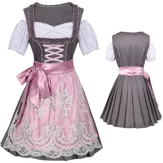 Aizuoni Dirndl Pink Damen, Dirndelkleider Damen Lang, Damen Oktoberfestkleid, Traditionelle Deutsche Oktoberfest-Kostüme, Rosa Schürze, Frauen Oktoberfest Outfits Frauen 1set Für Halloween Karneval - rosa - L