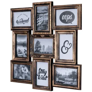 Levandeo® Bilderrahmen Collage, Bilderrahmen 9 Fotos 10x15 Schwarz Kupfer Barock Fotocollage schwarz