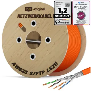 HB-Digital CAT 7 Kabel Verlegekabel Ethernet 250m Datenkabel Installationskabel S/FTP AWG23 LSZH orange