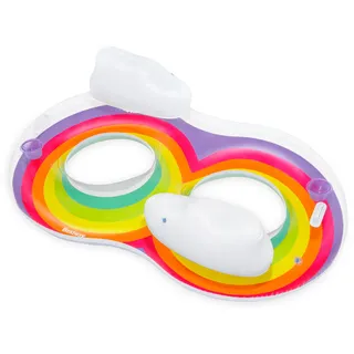BESTWAY Rainbow Dreams 2-Personen-Schwimmring mit Kopfstütze 186 x 116 cm - Farbenfroher Badespaß