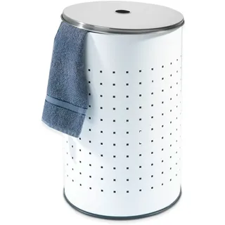 Home4You Wäschesammler, Weiß - Edelstahl - 37 Liter - H 54 cm