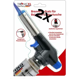 TronicXL 2 Stück Aufsatz Lötbrenner für Butan Gas Kartuschen - Löt brenner Gasbrenner Gasanzünder Lötlampe mit Piezozündung Bajonett Anschluss - OHNE Gaskartuschen