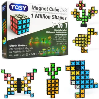 TOSY Magnet Cube 3x3 – 30 Bausteine, 240 Magnete, multifunktional: kreative Bausteine, verwandelbarer Fidget-Spinner, Puzzle-/Infinity-Würfel, Ostergeschenk für Kinder, leuchtendes STEM-Spielzeug