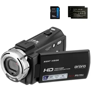 ORDRO Videokamera Camcorder Full HD 1080P 30FPS 30MP IR Nachtsicht Vlogging Kamera für YouTube 3.0 Zoll LCD-Bildschirm 16X Zoom Camcorder Kamera Fernbedienung mit 2 Batterien