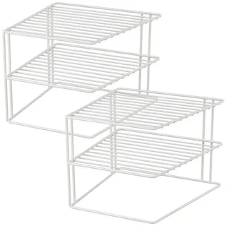 Quantio WELLGRO 2er Set Schrankeinsatz mit 2 Etagen aus Metall, Küchenregal Einsatz für Schrank & Vorrat – Platzsparender Küchenorganizer, stapelbar, 25×25×20 cm