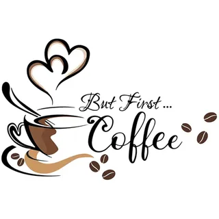 THXFUNAREA Wandtattoo Wandaufkleber Kaffee Zeit But First Coffee Cappuccino Wandsticker Wanddeko für Küche Esszimmer