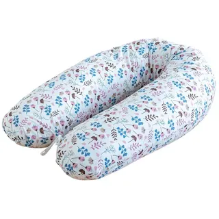 LOOLAY Schwangerschaftskissen - Stillkissen 190 cm - Seitenschläferkissen 100% Baumwolle - mit Abnehmbarem Bezug - Schwanger Kissen für Schlafen (Blumen Rosa)