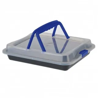 Testrut axentia Back- und Auflaufform, antihaftbeschichtete Backform mit Transporthaube aus Kunststoff, Schutzbox aus Carbonstahl, Transportbox mit 2 Tragehenkeln, Maße der Kuchenform ca. 40 x 32 x 5 cm