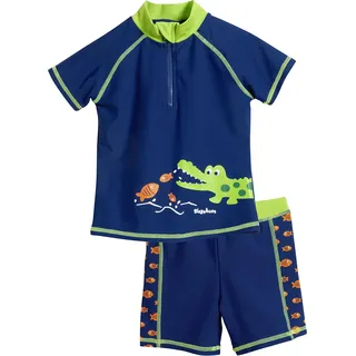 Playshoes Unisex Kinder zweiteilig Schwimmshirt Badeshorts Badebekleidung Uv-Schutz Bade-Set Krokodil in Dunkelblau - 74/80