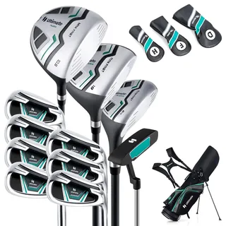 COSTWAY komplettes Herrem Golfschläger Set, 11 teilige Golfschlägersätze rechtshändig mit Tragetasche & Regenhaube, Golfset mit 1 Driver & 3 Fairway & 5 Hybrid & 5/6/7/8/9/ P/S Eisen & Putter (Grün)