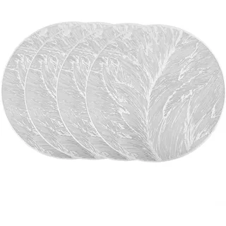 4 runde Tischsets aus hitzebeständigem PVC, für verschiedene Essbereiche und Reinigung (Silber)