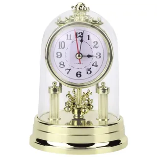 Nikou Tischuhr, Europäische Retro Stil Wohnzimmeruhr Antike Stille Tischuhr, Nostalgisch Deko Vintage Wohnzimmer Uhr mit Haube, Home Ornament Decor(Golden)