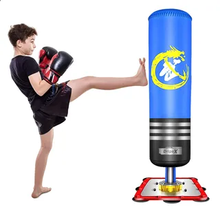 Dripex Boxsack Jugend Freistehender Standboxsack Boxpartner Boxing Trainer Punching Bag, für Taekwondo (Blau)