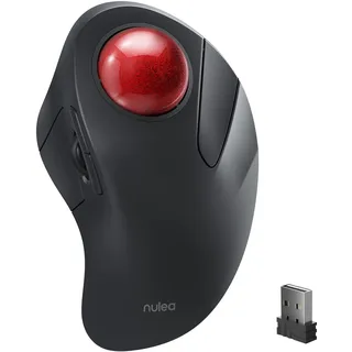 Nulea Kabellose Trackball-Maus,Ergonomisch & Wiederaufladbar,Zeigefingersteuerung,5-stufig DPI (1600-4800),3 Geräte via BT/USB Für PC/Mac/Tablets-Rot