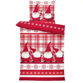 One Home Bettwäsche Winter Thermofleece, Fleece, 2 teilig, Weihnachten Wichtel Christmas, kuschelig flauschig warm weich Modern rot