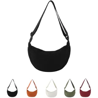 Hernin Crossbody Moon Bag Damen Cord Halbmond Schultertasche Damen Crossbody Cord Tasche Moon Bags Large Halbmond Tasche mit Verstellbarer Schultergurt (Schwarz) - Einheitsgröße