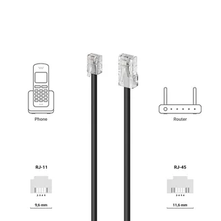 CABLEPELADO Telefonkabel RJ11 auf RJ45 | Datenkabel für Ethernet Netzwerk | Modulares 8P4C Kabel | passend für ISDN DSL VDSL Internet Router Modem | Schwarz | 6 Meter