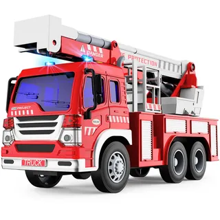 GizmoVine Feuerwehrauto Groß, Feuerwehr Spielzeugauto mit Drehleiter, Sound und Licht, Große Auto Spielzeug Modell, Geschenke für Jungen Mädchen, Kinder Fire Truck Fahrzeuge ab 3 4 5 6 7 8 Jahre