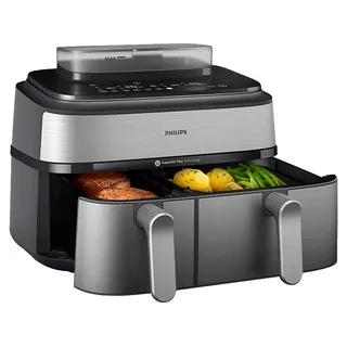 Philips 5000 Series Steam Airfryer Dual Basket NA555/00 Silber/Edelstahl