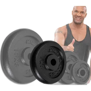 Miweba Sports Hantelscheibe Profi Gusseisen Hantelscheiben HSG - 1.25 - 10 kg, 20 kg, (4er-Set, Hantelscheibenset, Hantel Gewichte Set, Gewicht Scheiben, Muskelaufbau, Workout, Training, Ganzkörpertraining, 4-tlg., Gusseisen, Ø 30 mm, 4 x 5 kg, 21 x 3.0 cm), Gewicht Scheiben Krafttraining Fitnessgerät - Fitness Hantel Zubehör schwarz