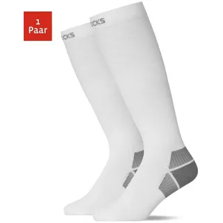 SNOCKS Kompressionsstrümpfe kniehohe Sportstrümpfe (1-Paar) mit leichter Kompression, atmungsaktiv, perfekt für den Sport weiß 47-50