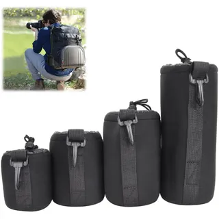 Objektivtasche, 4 Größen Neopren Objektivbeutel, Objektivtasche Set, Objektiv Tasche, Kamerazubehör Schutz für Objektiv, Wasserdichte Schutzbeutel für Kamera Objektiv, Schwarz, 4 Stück