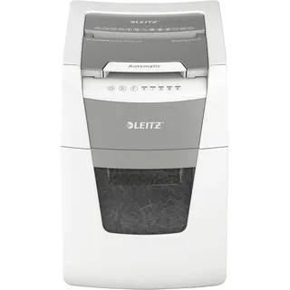 Leitz IQ Autofeed Small Office CH, Automatischer Aktenvernichter, Mikroschnitt P5, 100 Blatt, 34l-Abfallbehälter, mit Schweizer Netzstecker, Weiß, 80122000