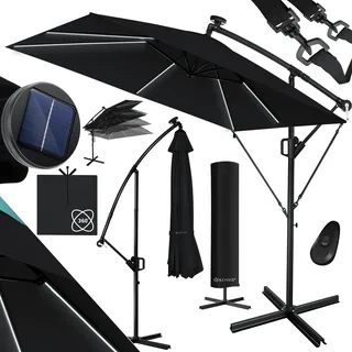 Kesser KESSER® Ampelschirm Holly Sonnenschirm Rechteckig mit und ohne LED Solar inkl. Abdeckung + Windsicherung mit Kurbel Kurbel-Schirm mit Ständer UV-Schutz Aluminium Wasserabweisend Ø350cm Gartenschirm