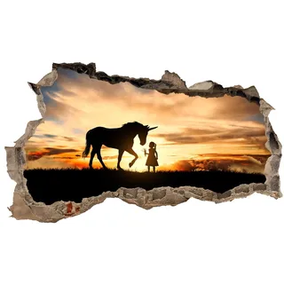 3D Wandtattoo Mauerloch Wandsticker Wandaufkleber Durchbruch Kinder selbstklebend H 60 x B 100 Schlafzimmer Kinderzimmer (WL38 Einhorn)