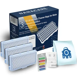 NanaCare 3D GN Staubsaugerbeutel & HEPA Filter Set für Miele C1 C2 C3 S5 S8 – 2x Beutel, 3x Filter, 3x Motorfilter, 5x Düfte – Kompatibel mit Miele GN Modelle