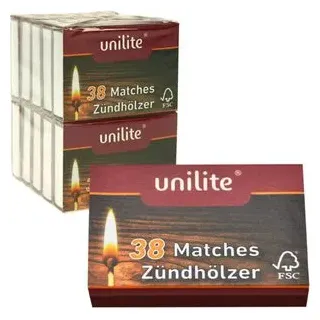 Unilite Streichhölzer 4,3 cm, 10 Schachteln mit je 38 Stück