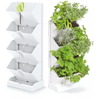 DTU24 Blumentopf Vertikaler Garten Pflanzenwand Wandgarten zur vertikalen Begrünung Pflanzturm (Weiß)
