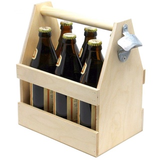 DanDiBo Ambiente DanDiBo Flaschenträger 6 Flaschen Holz Bierträger mit Flaschenöffner 93945 Männerhandtasche