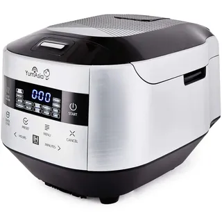 Yum Asia Bamboo Reiskocher mit Induktions-Heizung (IH) und Keramikschüssel, 7 Reiskochfunktionen, 4 Multicooker-Funktionen, Motouch LED-Display, 220-240V EU (Metallic Silber)