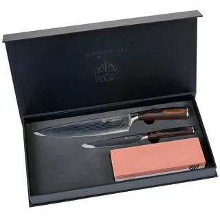 Gräwe Damastmesser-Set 3-teilig - Kochmesser, Gemüsemesser, Wetzstein 1000/3000