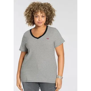 Levi's Kurzarmshirt LEVI'S PLUS "V NECK TEE", Damen, Gr. XXL (50/52), schwarz (schwarz, stripe), Jersey, Obermaterial: 100% Baumwolle, gestreift, figurumspielend hüftlang, V-Ausschnitt, Shirts Kurzarmshirt, Gerade geschnittene Passform