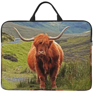 Braunes Hochlandrind, 14 Zoll Laptophülle, Notebooktasche Laptophülle Aktentasche mit Griff