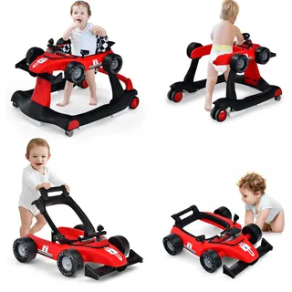 LIFEZEAL 4 in 1 Lauflernhilfe Baby, Höhenverstellbares & Klappbares Babywalker, Baby Gehfrei ab 6 Monate, Laufwagen mit einstellbarer Geschwindigkeit, Licht & Musik (rot)
