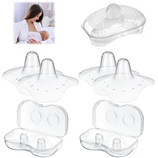 4 Stücke Stillhütchen Brusthütchen aus Silikon - Brustwarzenschutz für Stillprobleme, Inkl. Etui - Alternative zu Medela & MAM (2er Pack, Größe L)