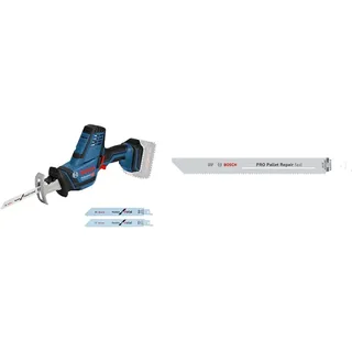 Bosch Professional 18V System Akku Säbelsäge GSA 18 V-LI C + 5x PRO Pallet S1022HFR Repair fast Säbelsägeblatt (für Stahl, Holz mit Nägeln, Länge 200 mm, Zubehör)