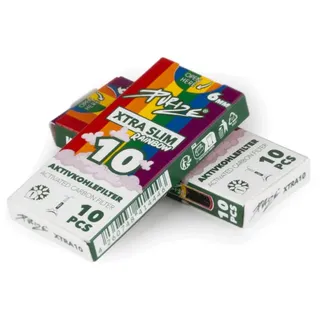 10 Stück XTRA Slim Aktivkohlefilter im Pappschieber Ø 5,9 mm - Regenbogen