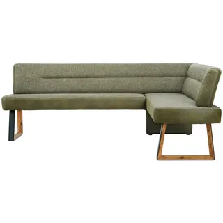 Voleo Eckbank, Grün, Eiche, Holz, Metall, Eiche, massiv, 4-Sitzer, L-Form, 225x173 cm, Fußauswahl, in verschiedenen Größen erhältlich, Esszimmer, Bänke, Eckbänke