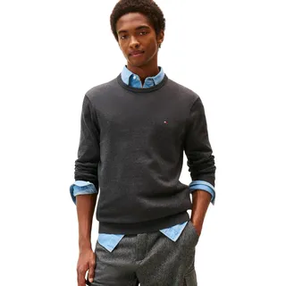 Tommy Hilfiger Herren, Pullover Essential Cotton mit Rundhalsausschnitt, grau (Dark Grey heather), S,