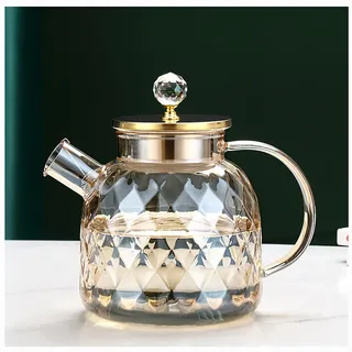 Glas-Teekanne, Herd- und mikrowellenfest, Glas-Teekannen mit Bambusdeckel, Teekanne für losen Tee und blühenden Tee und Früchtetee, handgefertigter Früchtetee-Wasserkocher (Color : Clear, Size : 1.3